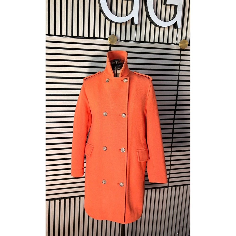 Max Mara 100% Virgin Wool Made in Italy Double Breasted Funnel Neck Peacoat 10